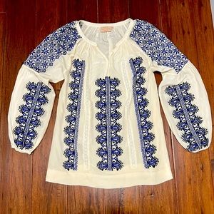 Sale Rungolee Embroidered Tunic Top Ivory Bohemian Fuego Anthropologie Small S